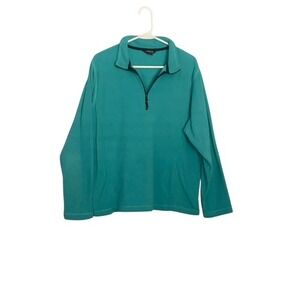Lands' End Fleece Pullover Top Quarter Zip Long Sleeve Green Comfort Soft